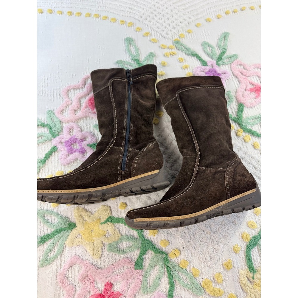 Made in Italy vtgBrown Suede leatherMid Calf Boots Side Zip Lug Sole Size 39 - Picture 2 of 9